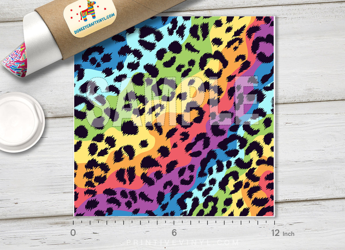 Rainbow Leopard Patterned Adhesive Vinyl 350