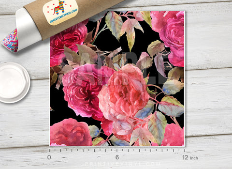 Vintage Watercolor Roses Patterned HTV  430