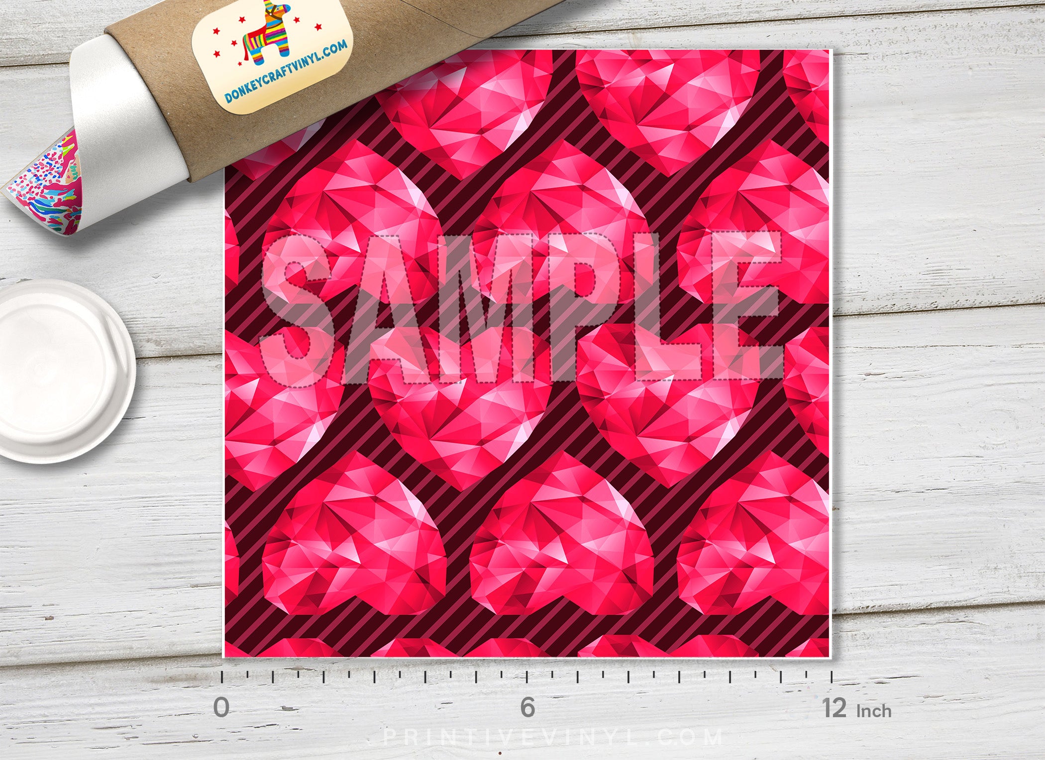 Striped Background with Pink Hearts Printed Vinyl/ Indoor Vinyl/ Outdoor Vinyl/ Heat Transfer Vinyl- 636 - Printive Vinyl | Patterned Vinyl