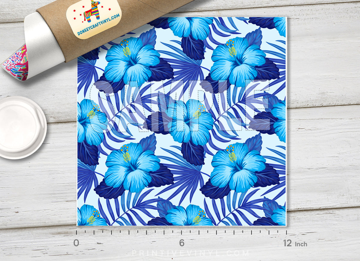 Blue Hawaiian Flower Printed HTV-881