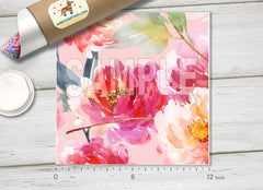 Pink watercolor flowers Patterned HTV 354