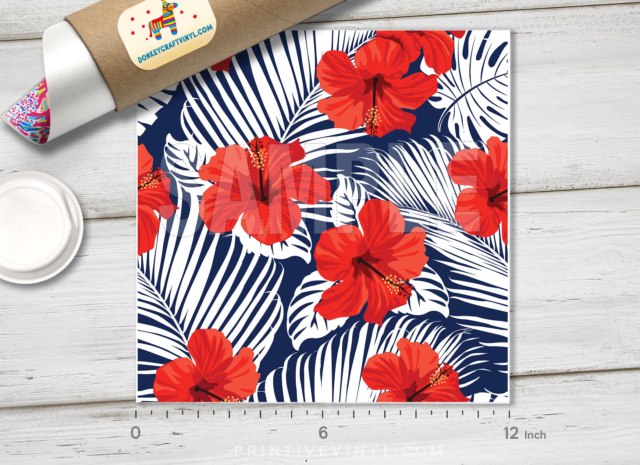 Tropical Flowers and Palm Leaves Patterned HTV 279