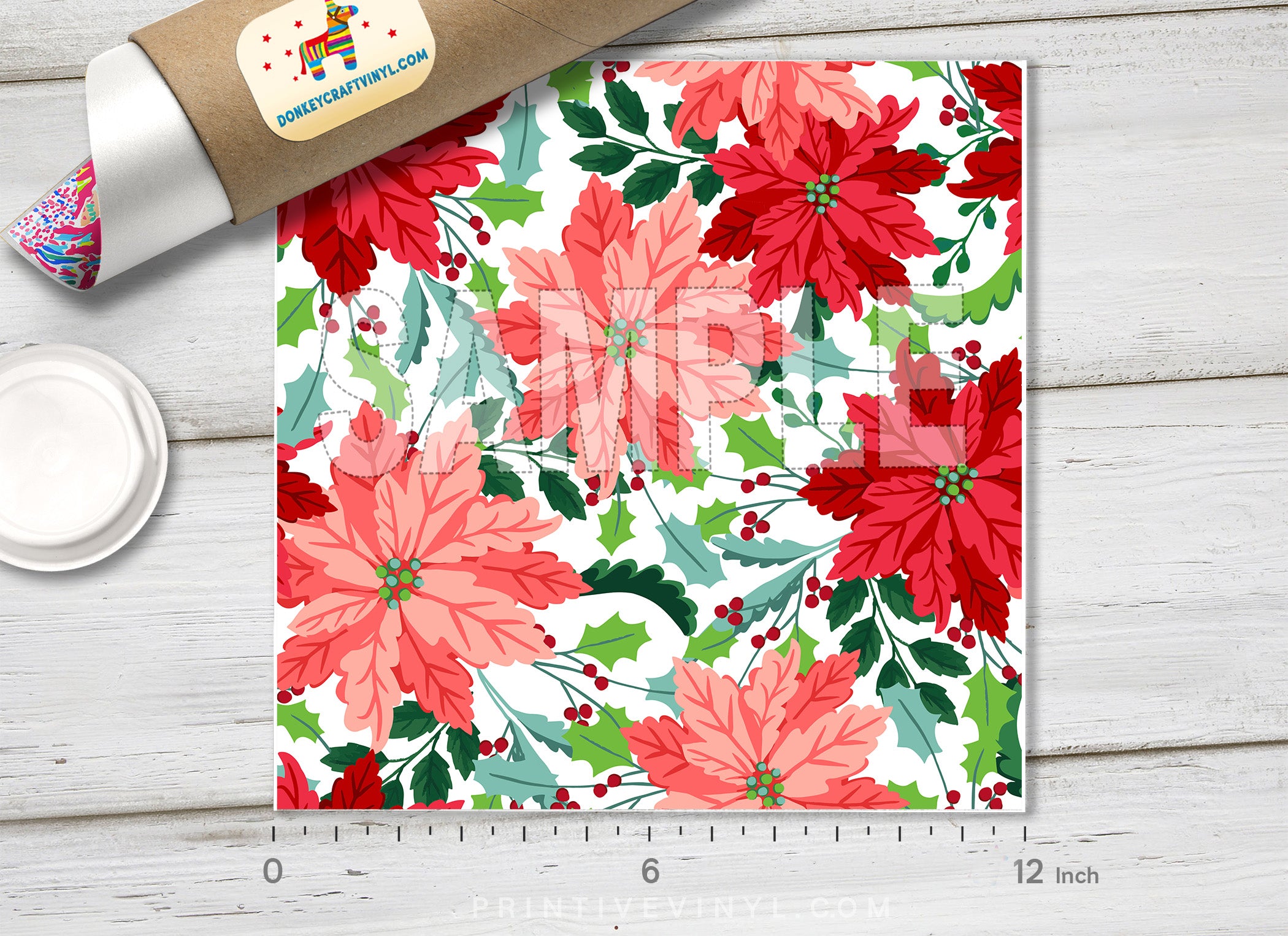 Christmas Poinsettia Floral Patterned HTV X009