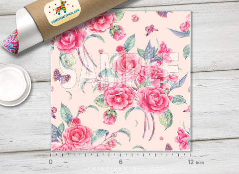 Watercolor Pink Flowers Patterned HTV  945