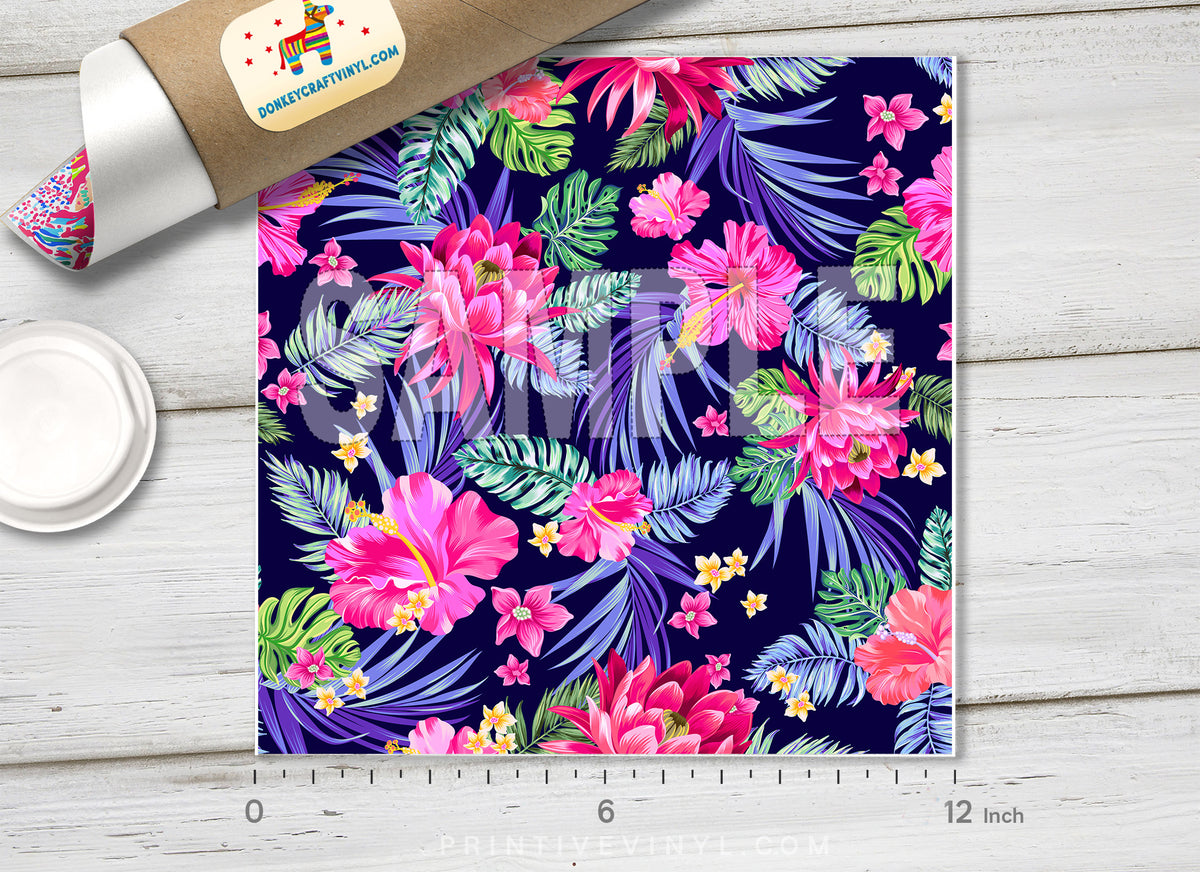 Tropical Hibiscus Palms Daisies Patterned HTV  965