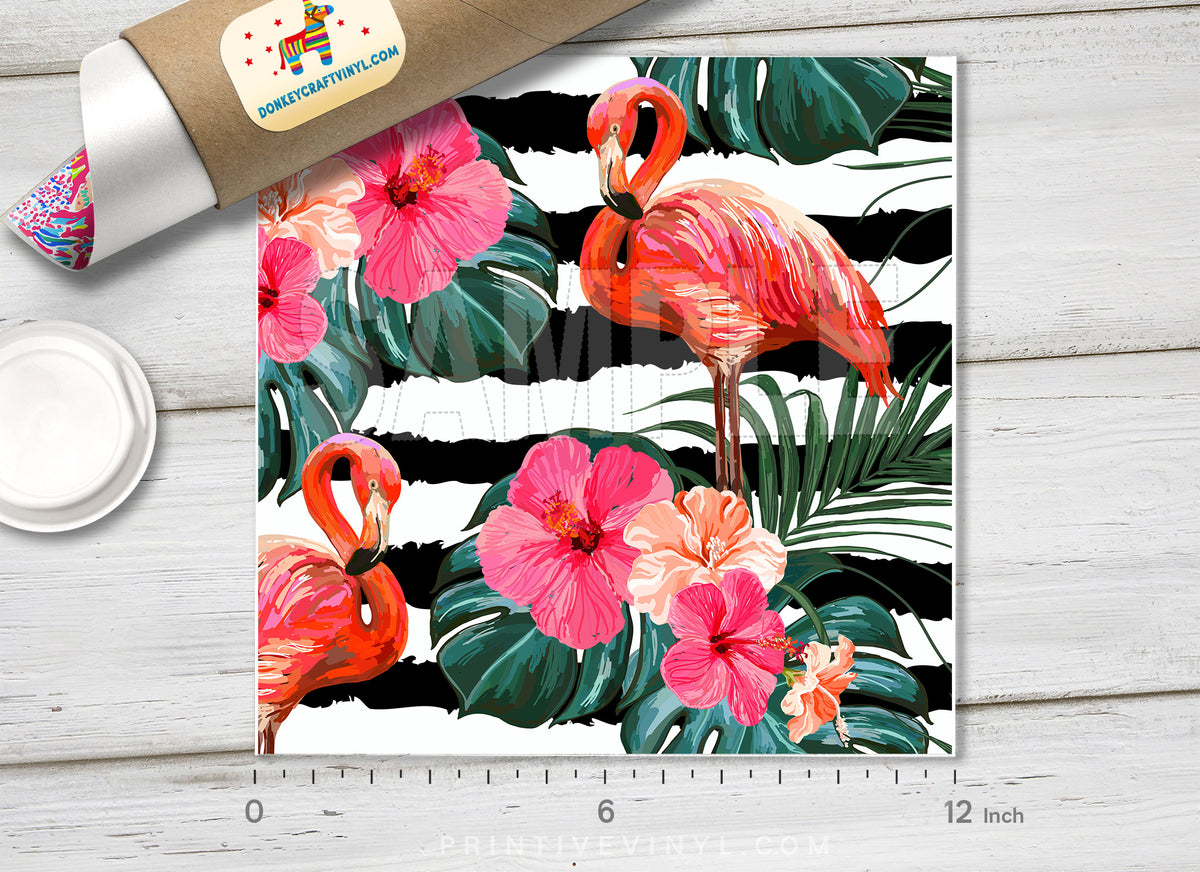 Tropical palm leaves flamingo Patterned HTV 437