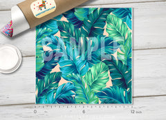 Turquoise Tropical Palm Leaves Printed HTV- 773