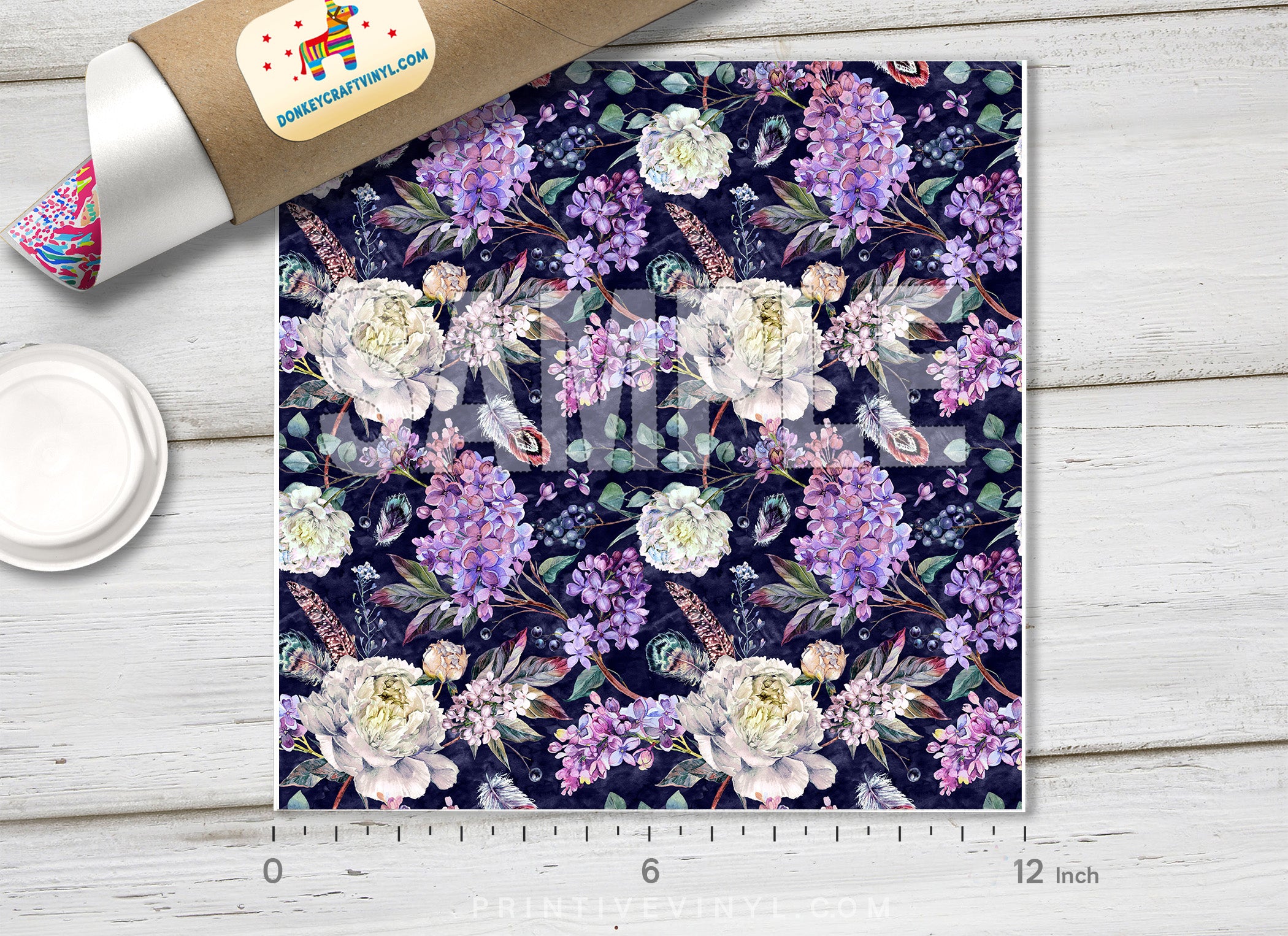 Watercolor Peonies Lilac Flower Patterned HTV 727