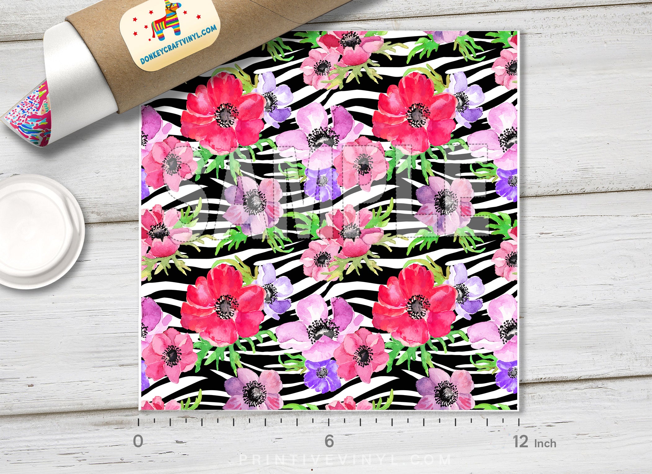 Flowers and Zebra Patterned Adhesive Vinyl 062