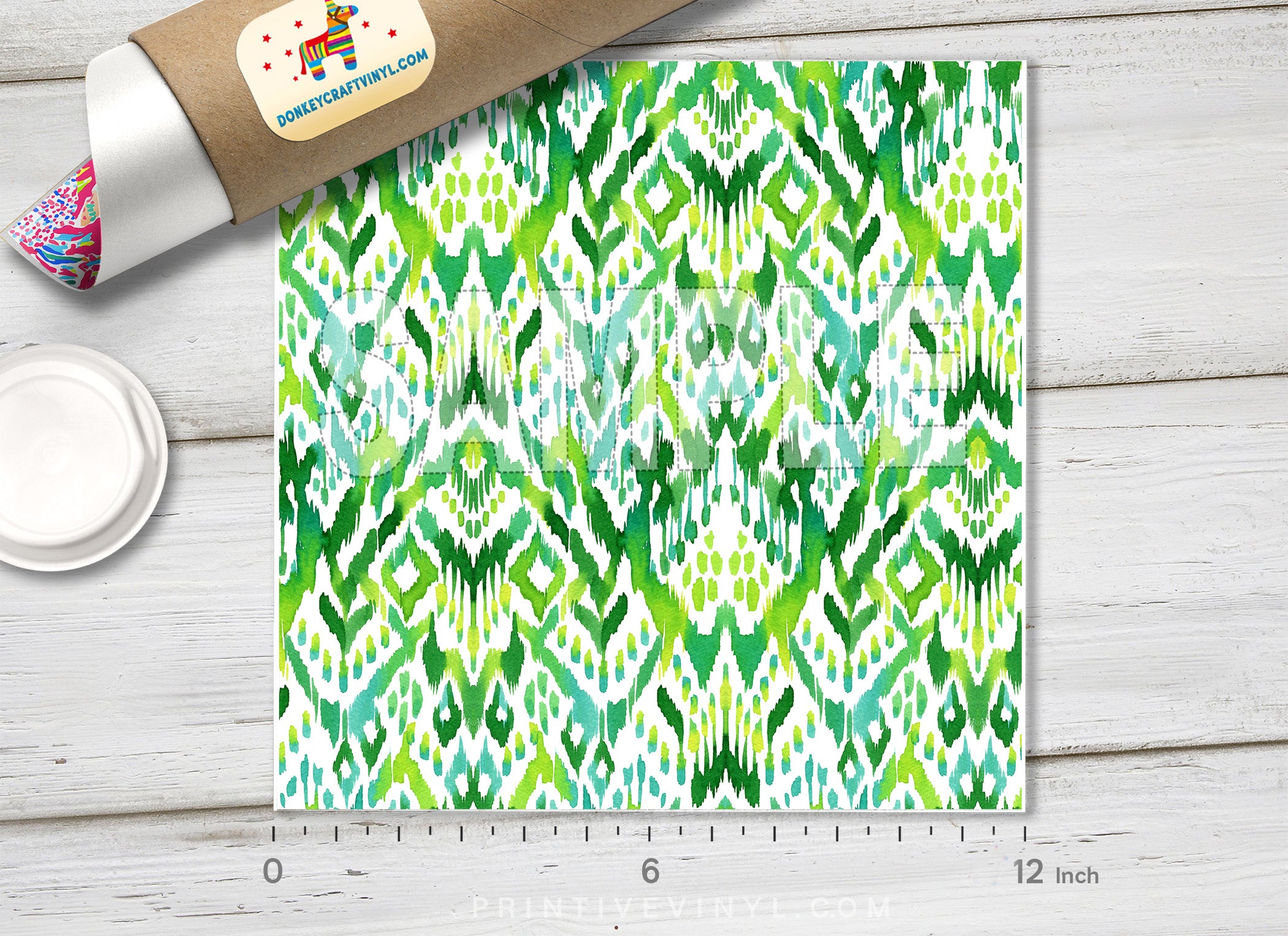 Green Ikat Patterned Adhesive Vinyl 028