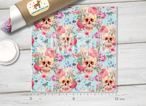 Skull and Pink Peony Wildflowers  Patterned HTV  434