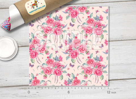 Watercolor Pink Flowers Patterned HTV  945