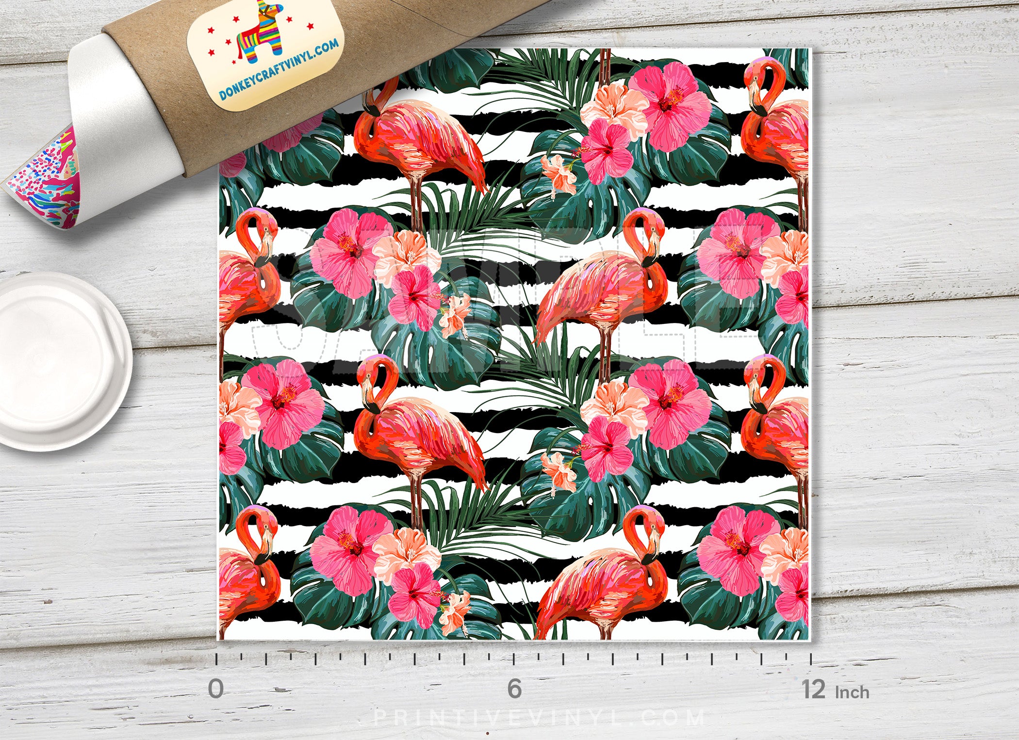 Tropical palm leaves flamingo Patterned HTV 437