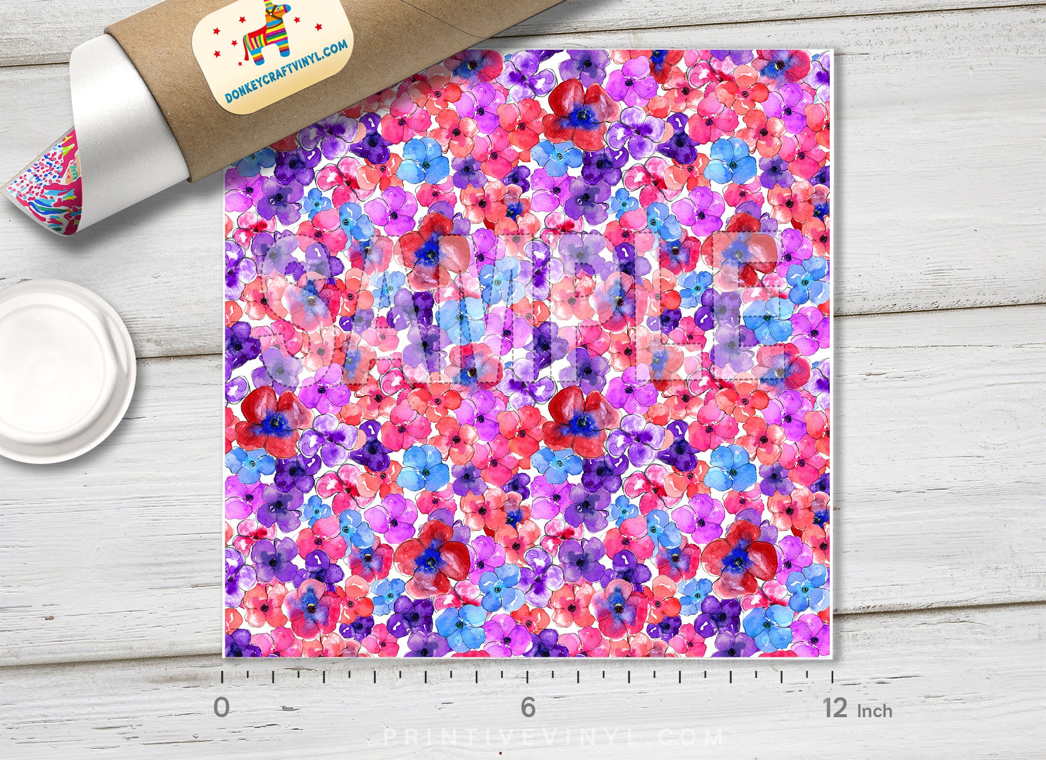 Watercolor Flower Patterned Adhesive Vinyl 004