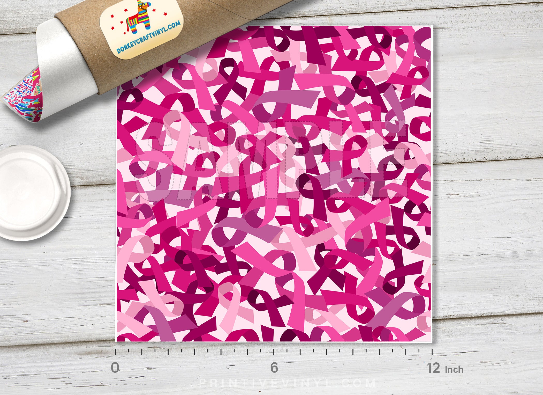Pink Ceramic Breast Cancer Awareness Patterned HTV- 784