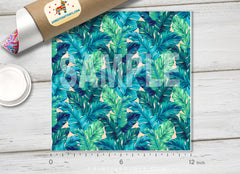 Turquoise Tropical Palm Leaves Printed HTV- 773