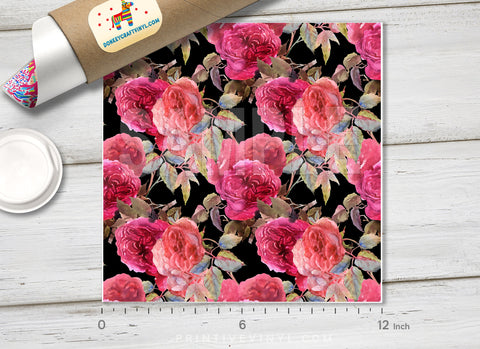 Vintage Watercolor Roses Patterned HTV  430