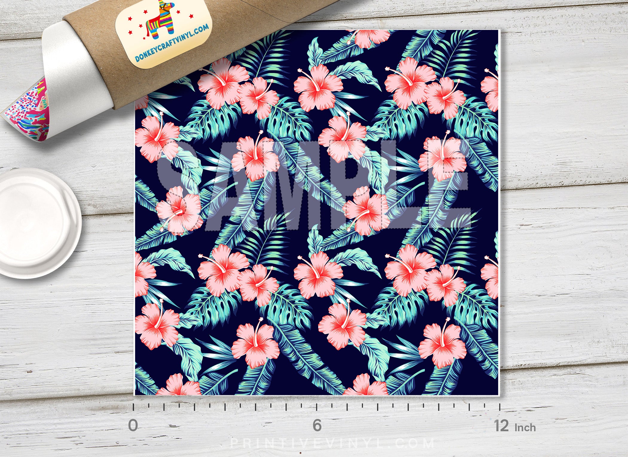 Tropical Pink Hibiscus Flowers Patterned HTV- 913