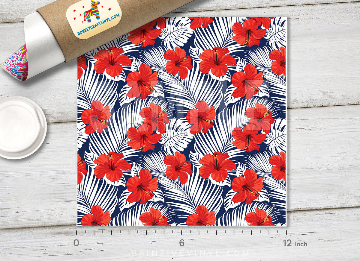 Tropical Flowers and Palm Leaves Patterned HTV 279