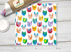 Watercolor Cat Face Patterned HTV 1104