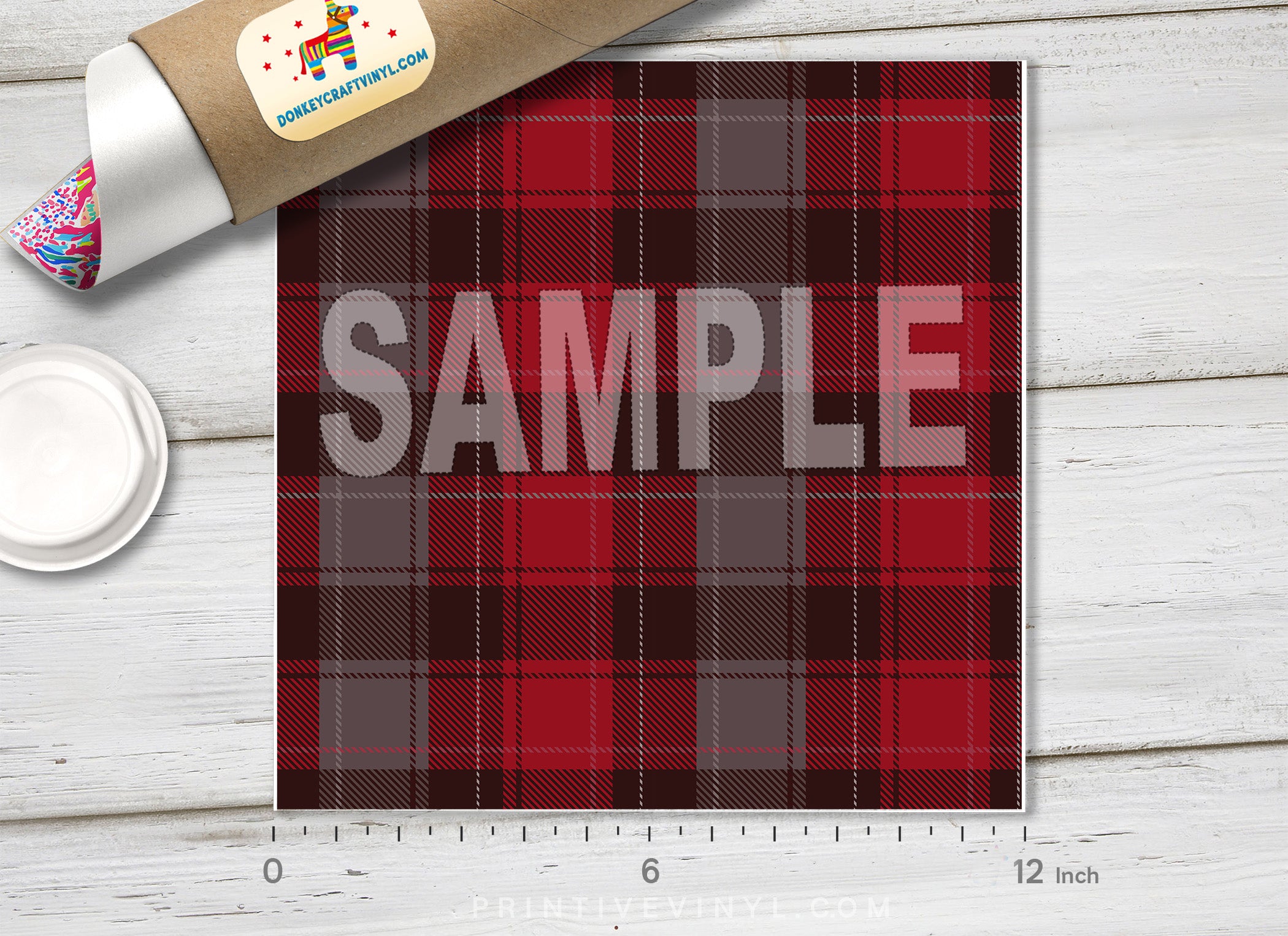 Burgundy and Grey Plaid  Patterned HTV  638