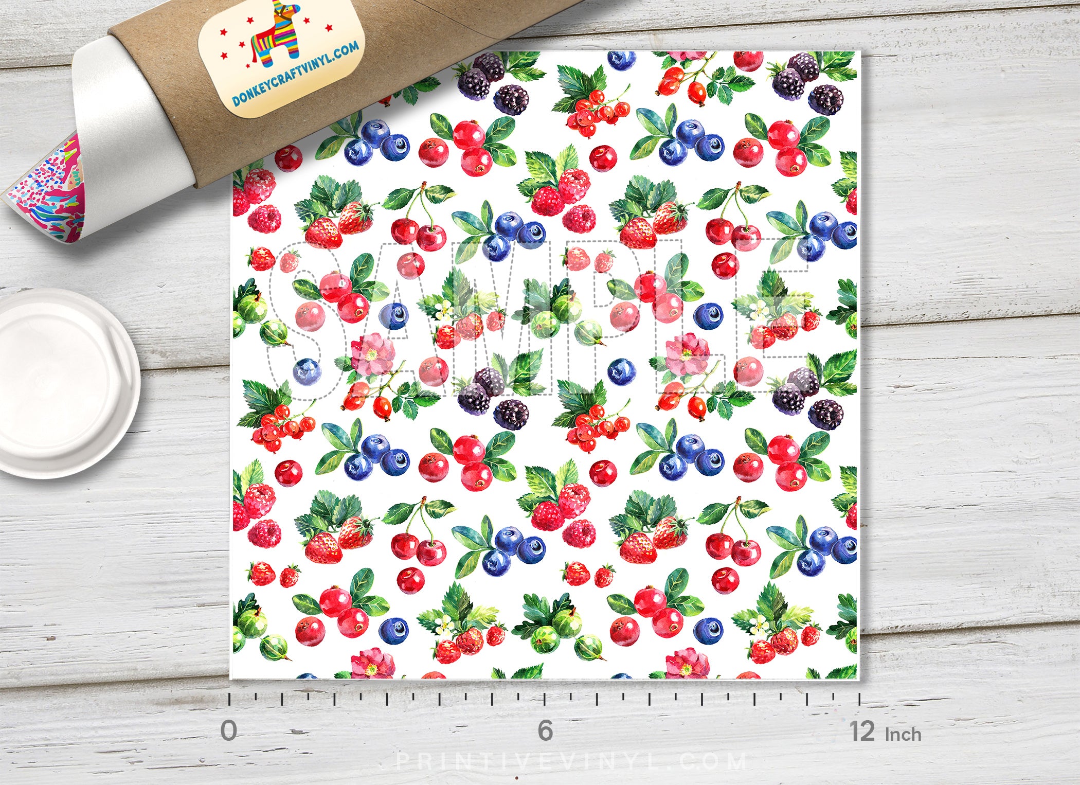 Blue Berry Cherry Patterned HTV 1195
