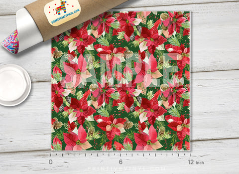 Christmas Winter Poinsettia Flowers   Adhesive  Patterned HTV X002