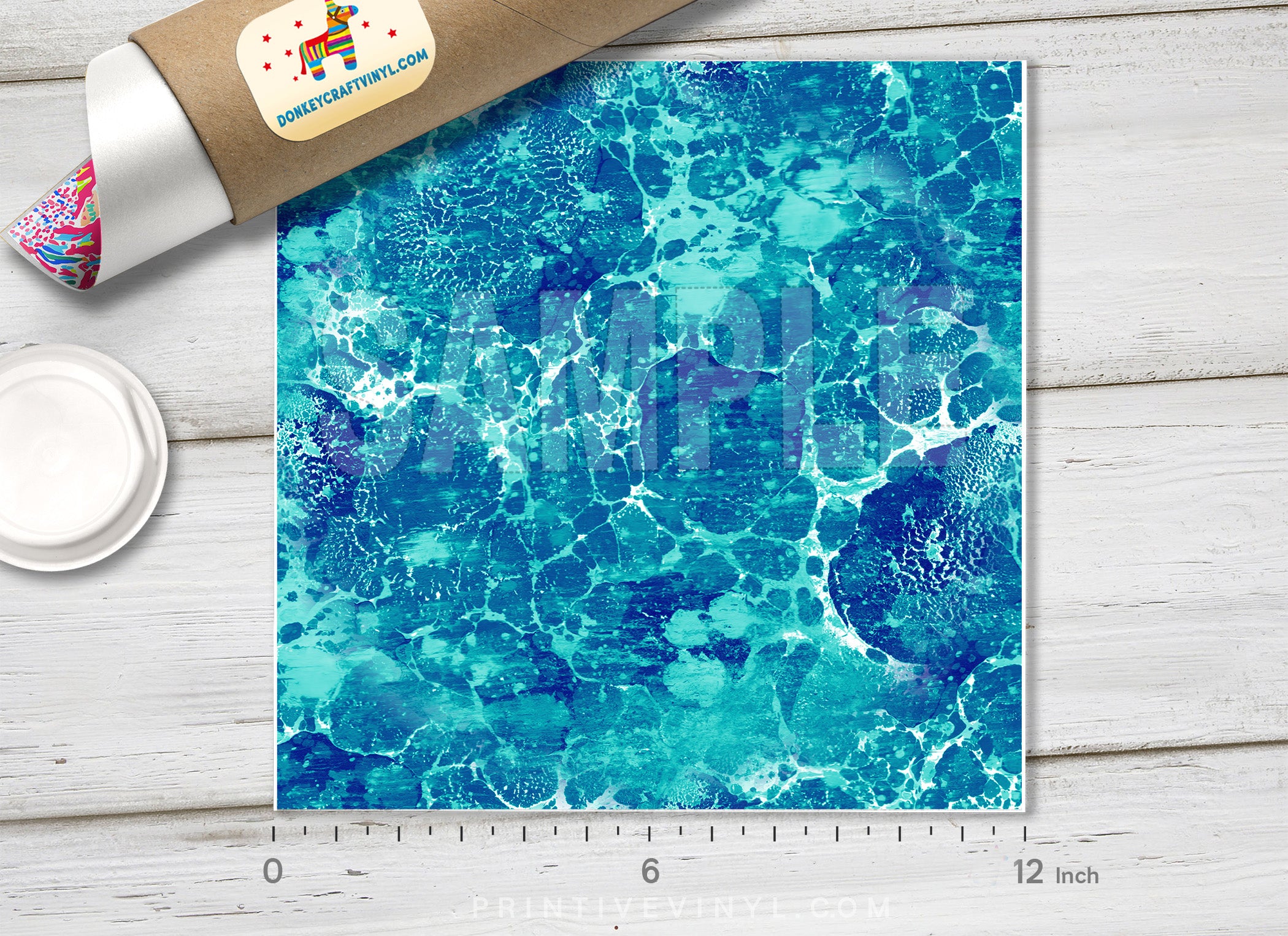 Abstract Blue Mable Patterned HTV 523