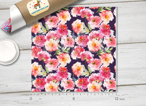 Watercolor Peony Flower Patterned HTV 423