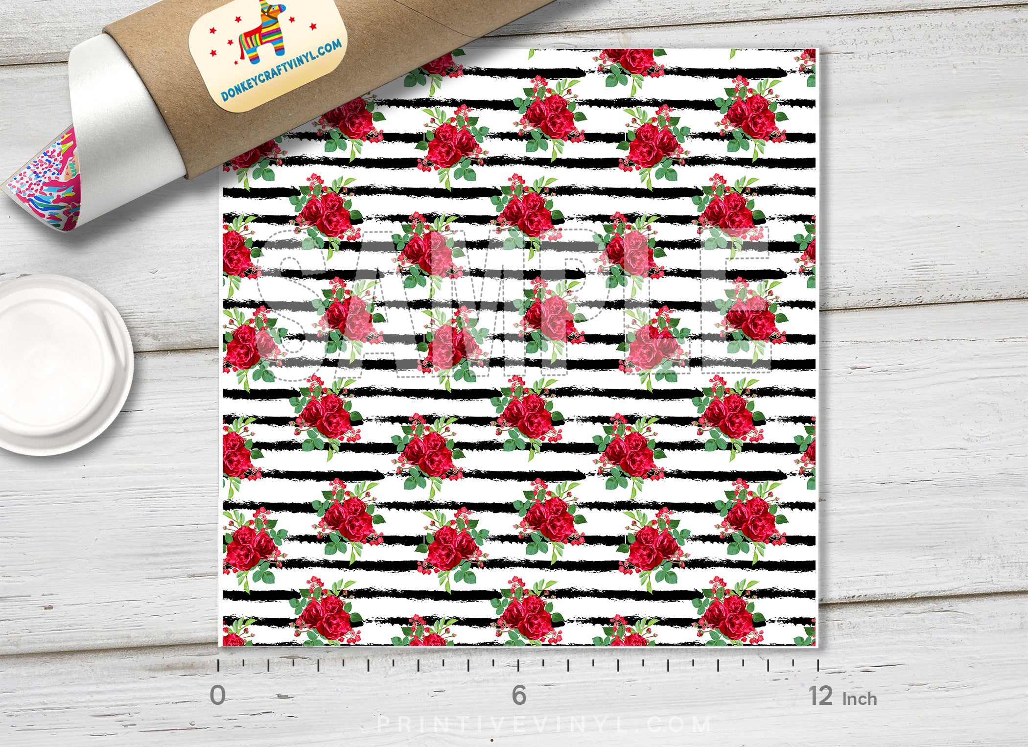 Red Rose flowers  Patterned HTV  182