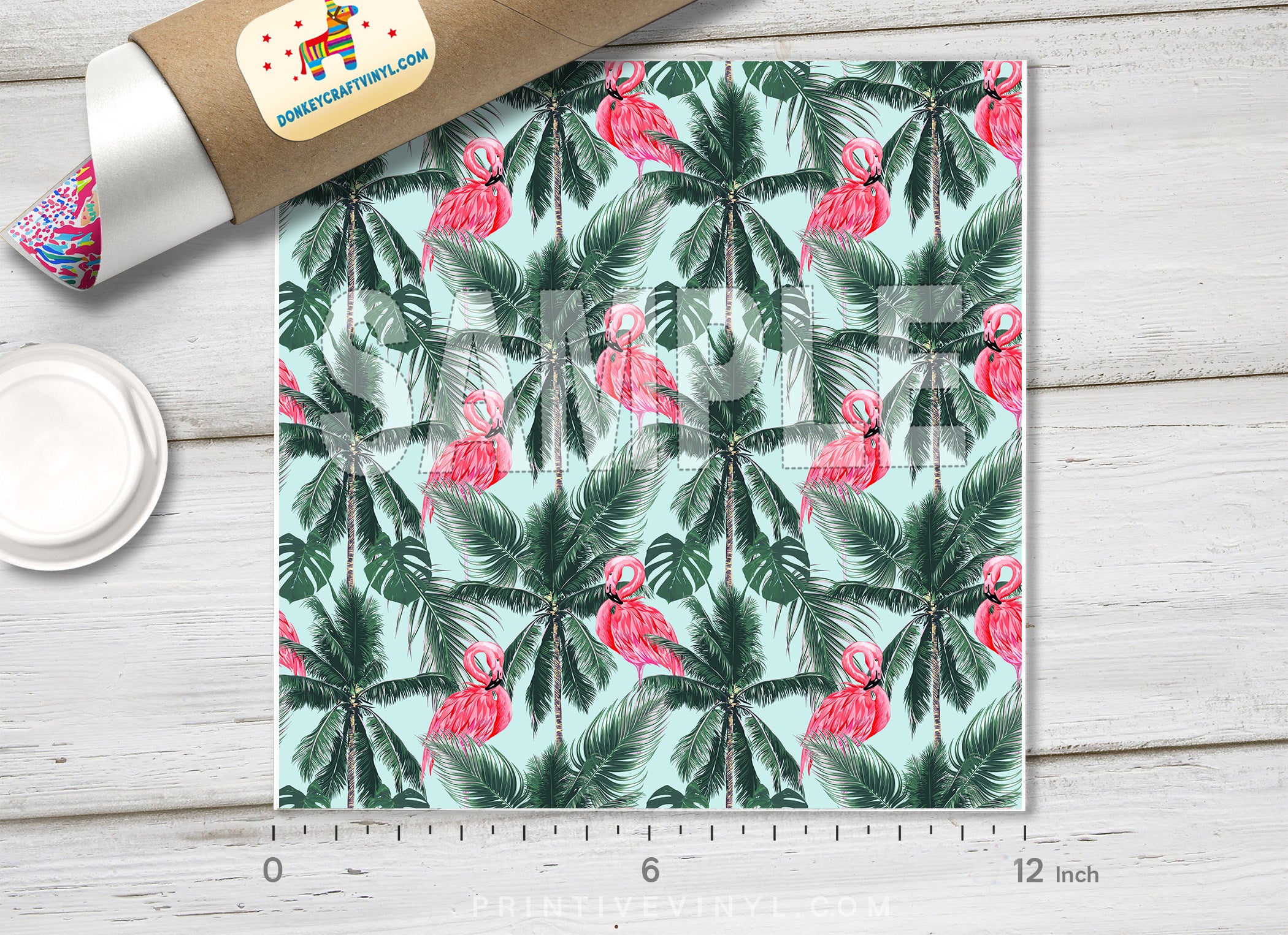 Flamingos Palm Tree Patterned Adhesive Vinyl 200