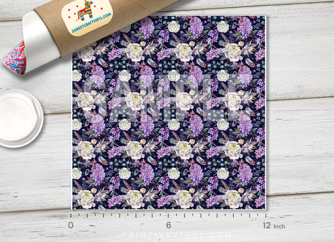 Watercolor Peonies Lilac Flower Patterned HTV 727
