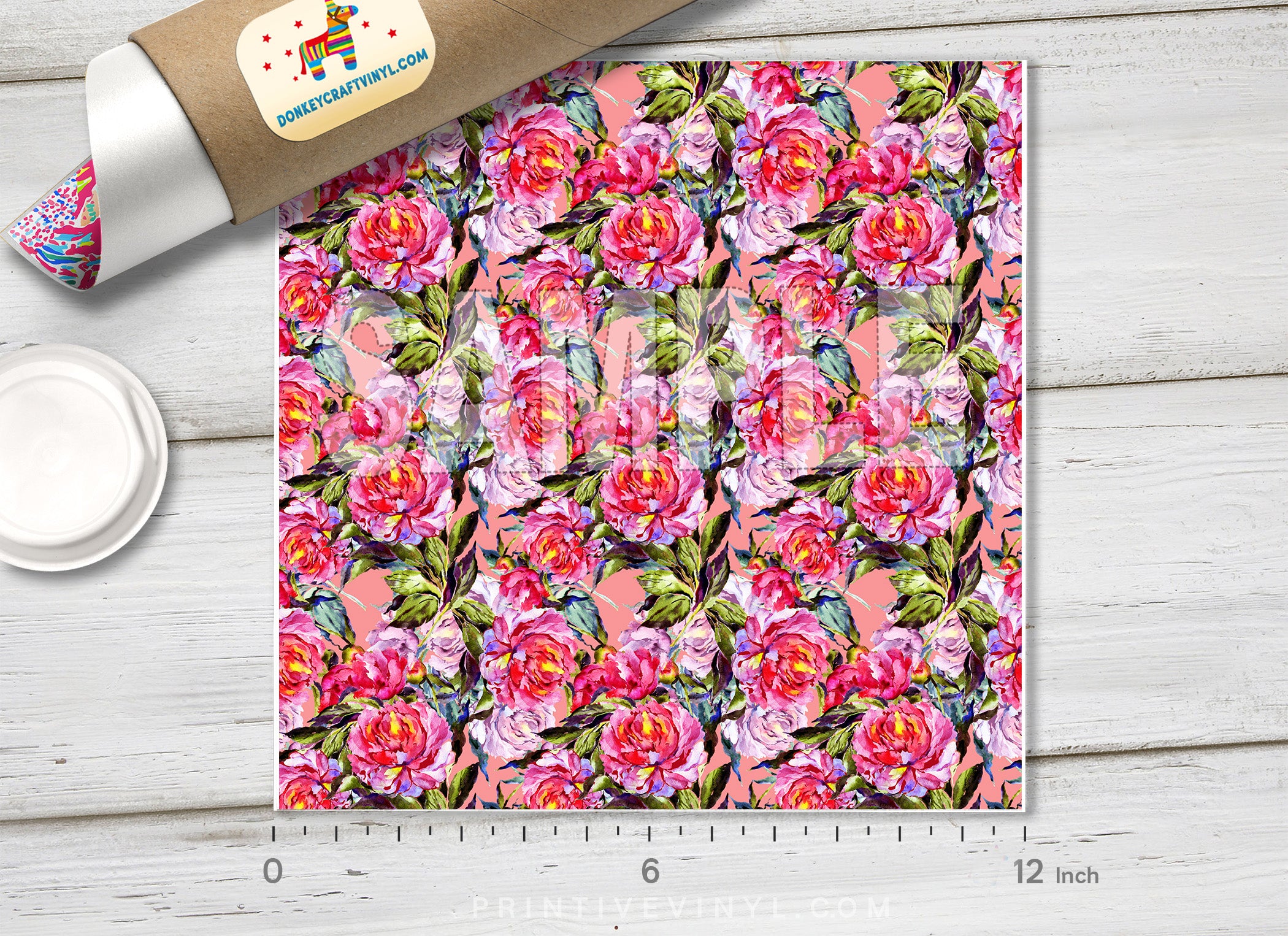 Watercolor Peonies  Patterned HTV 428