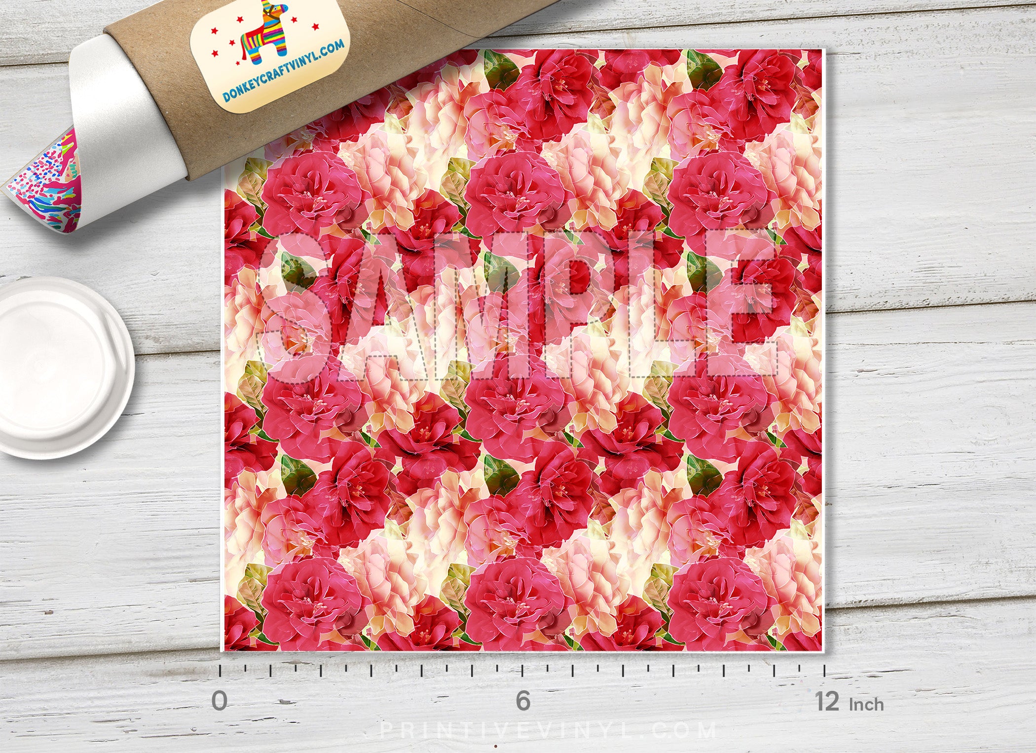 Red Watercolor Rose Patterned HTV 227