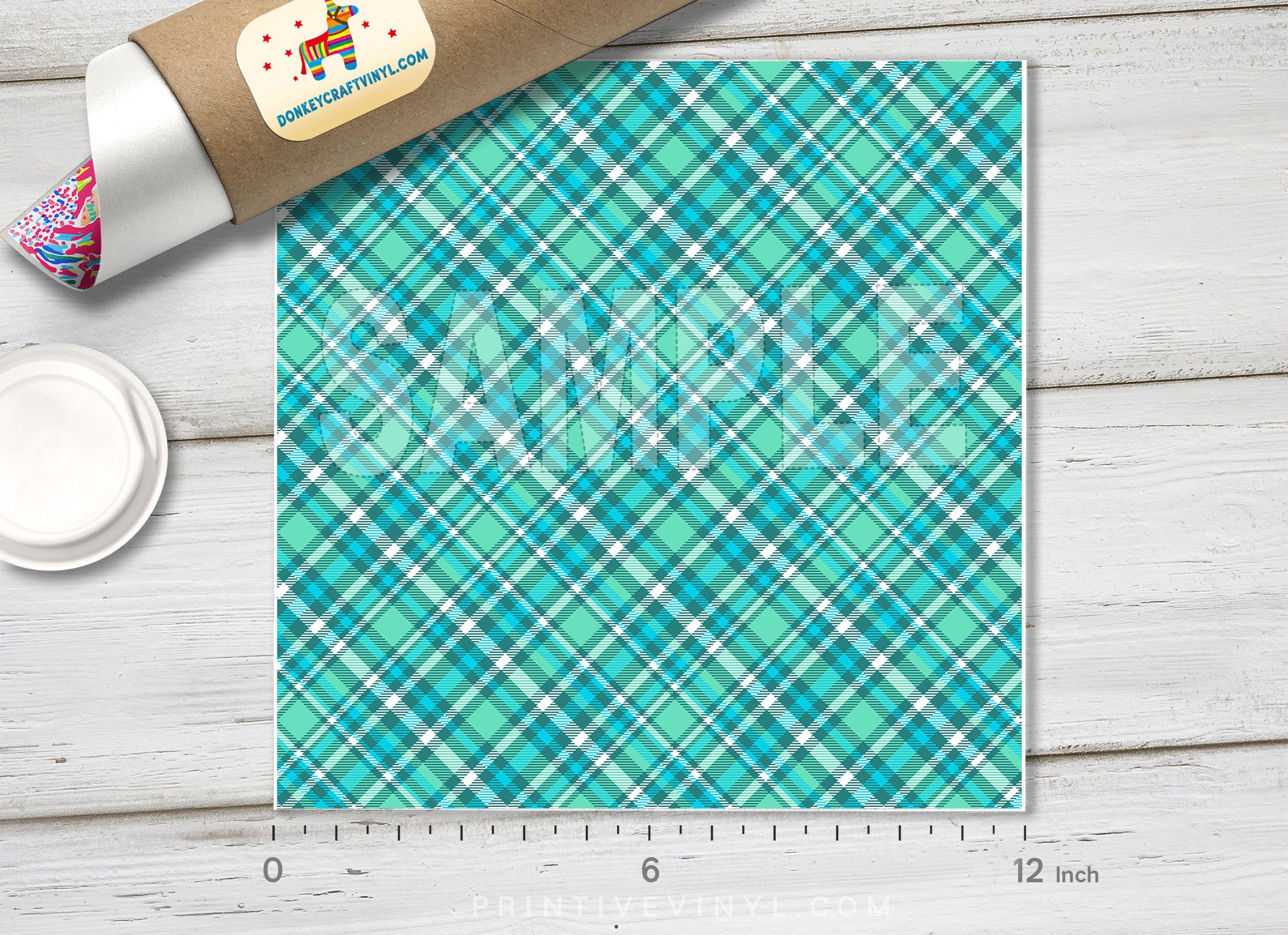 Teal Plaid Patterned Adhesive Vinyl 408