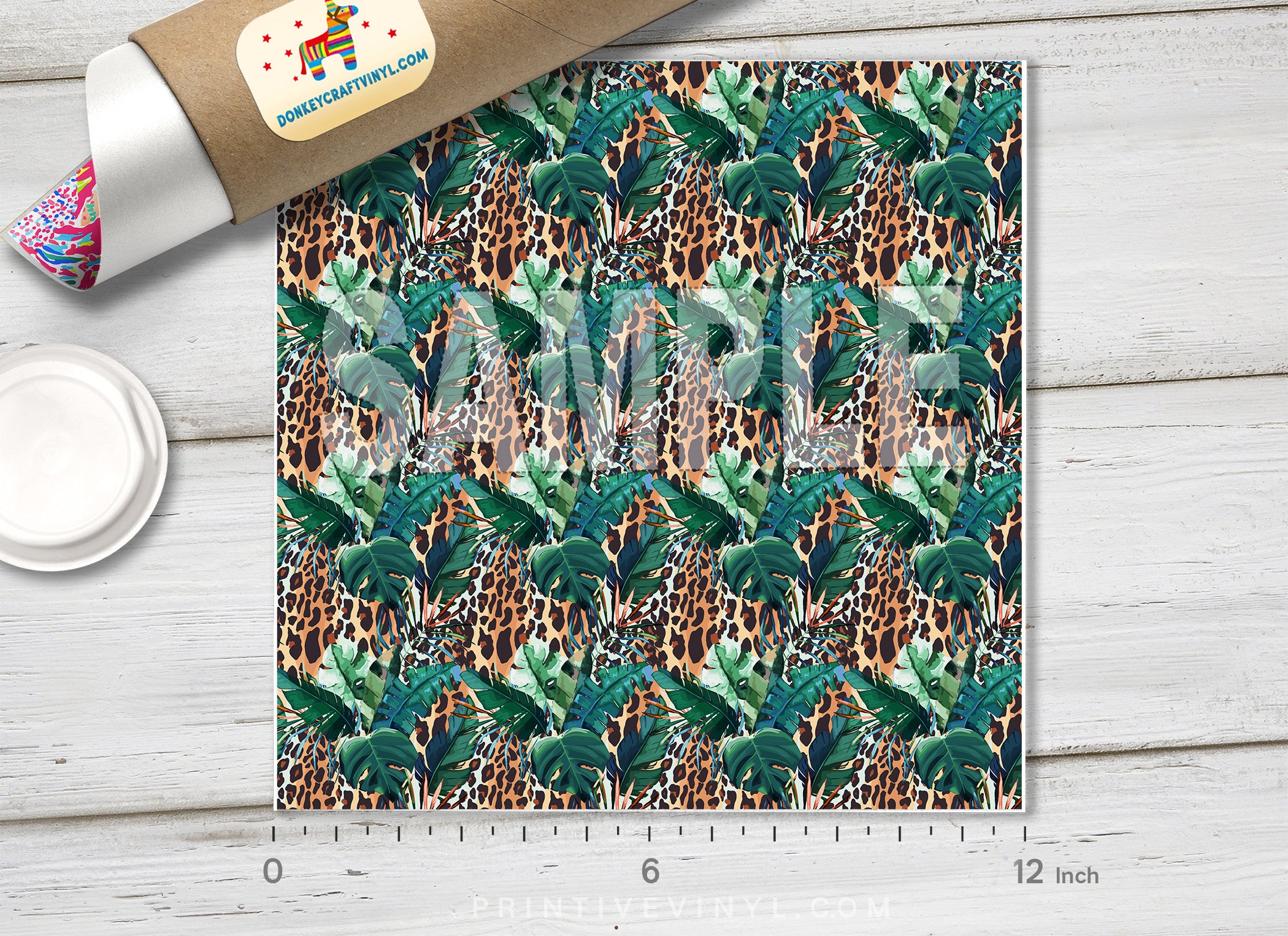Leopard and Tropical Leaves Patterned HTV- 938