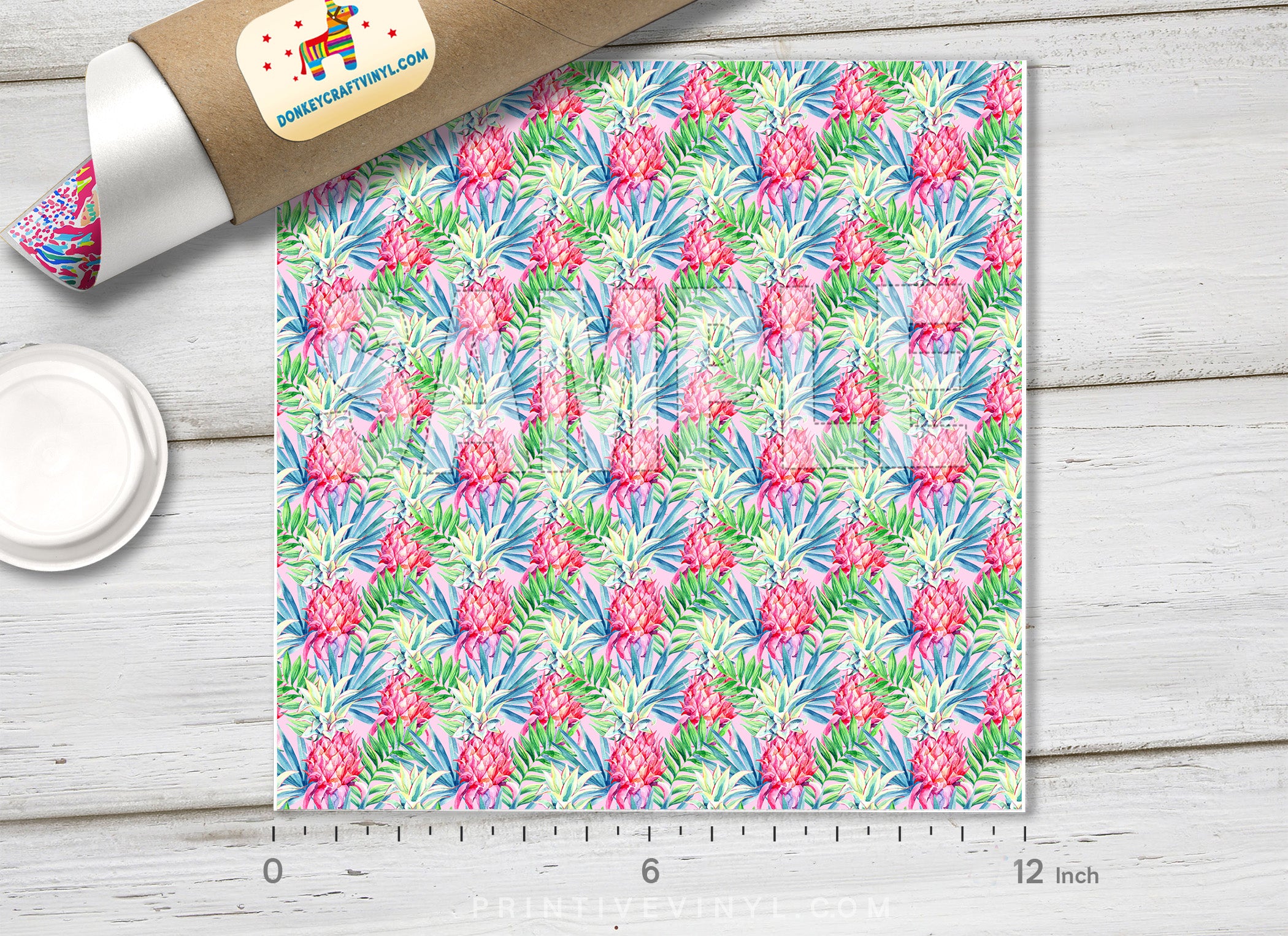 Watercolor Tropical pink pineapple Patterned HTV-815