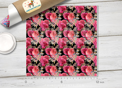 Vintage Watercolor Roses Patterned HTV  430