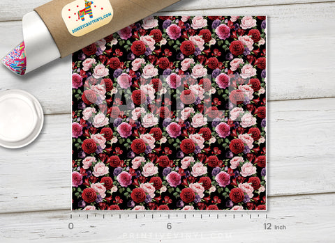 Watercolor Floral Roses Patterned HTV  602