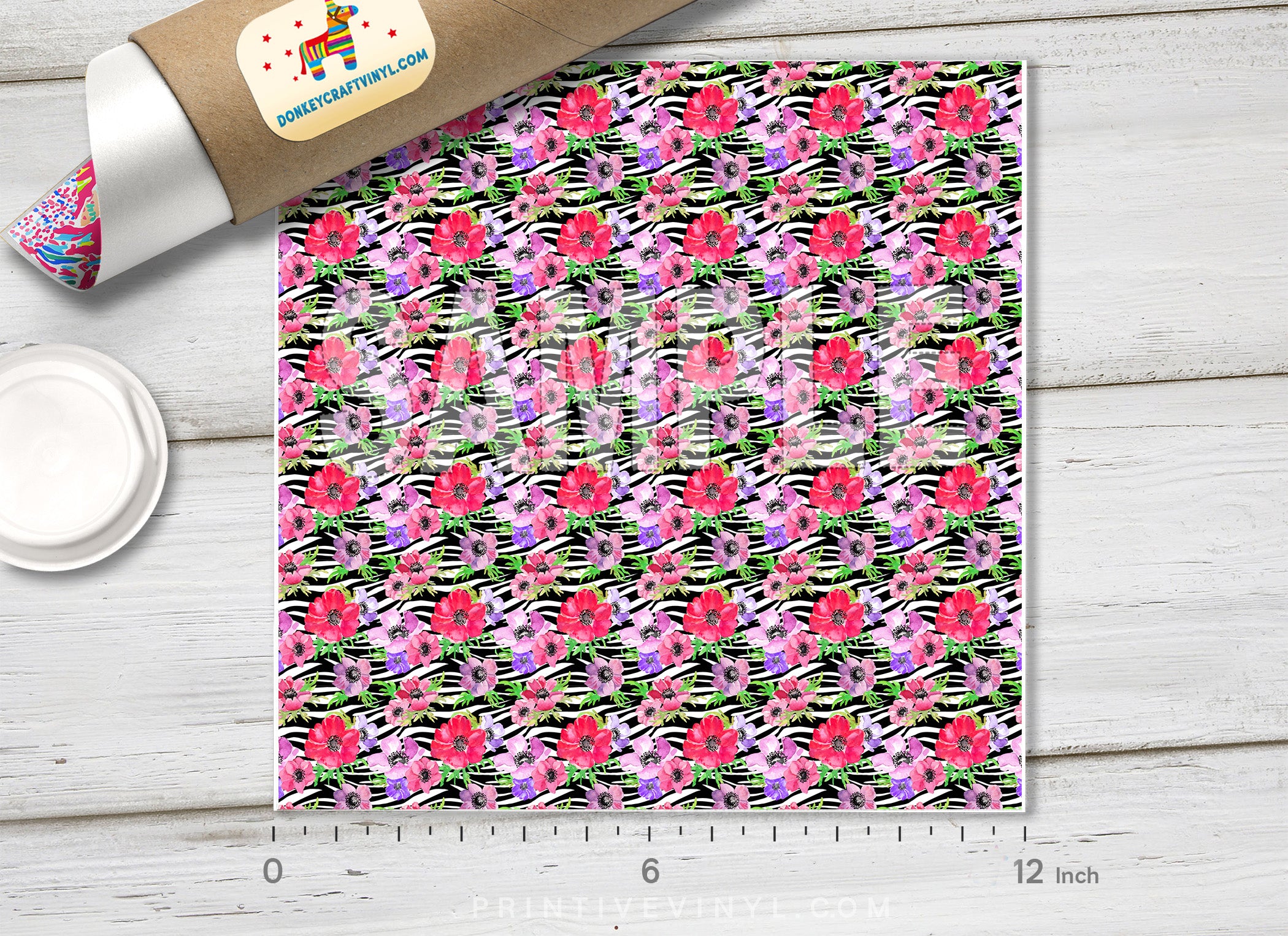 Zebra Flower Patterned Adhesive Vinyl 244