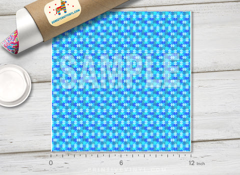 Blue Autism Puzzle pieces  Patterned HTV  589