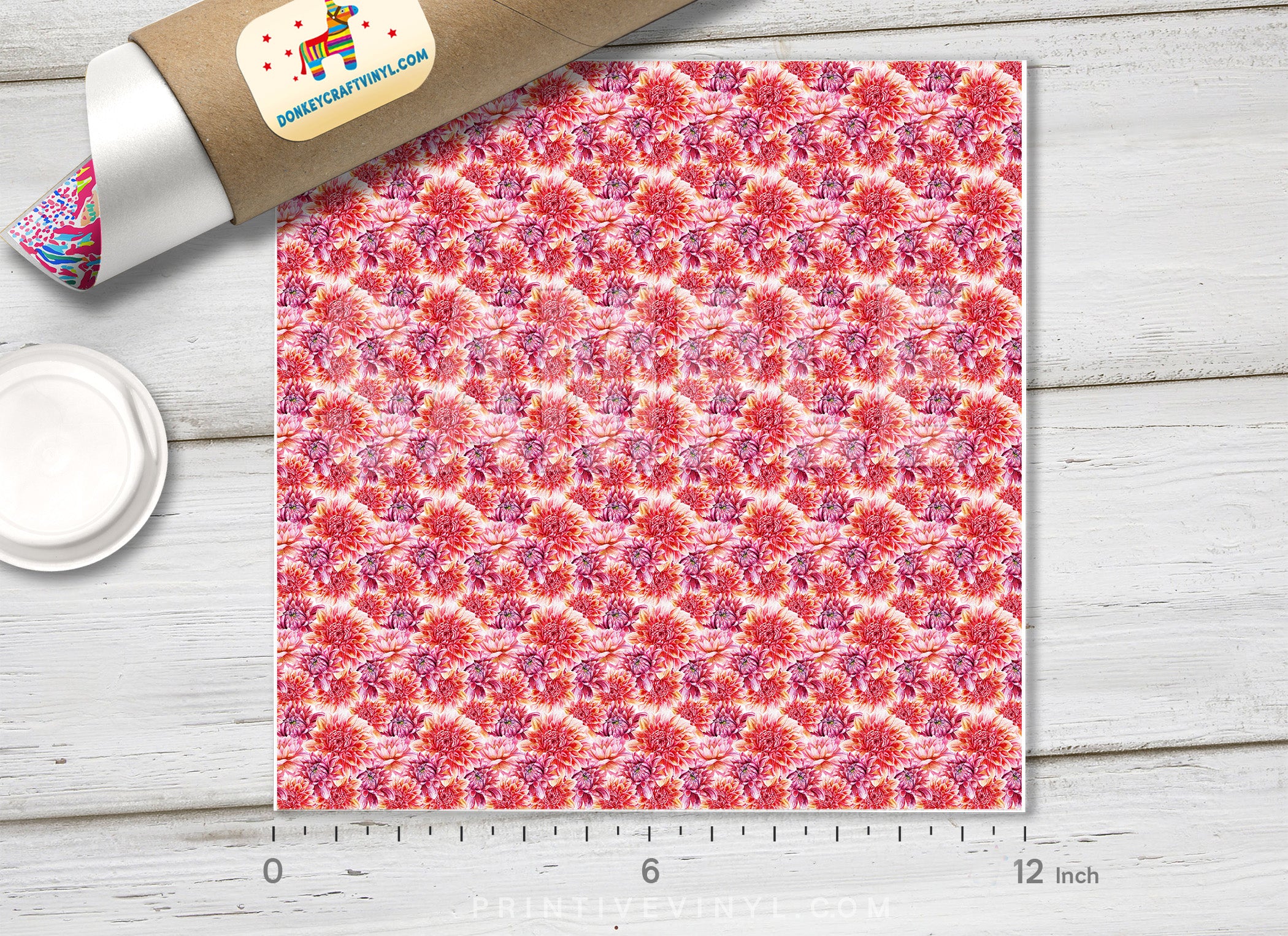 Red Dahlia Flowers   Adhesive  Patterned HTV  443