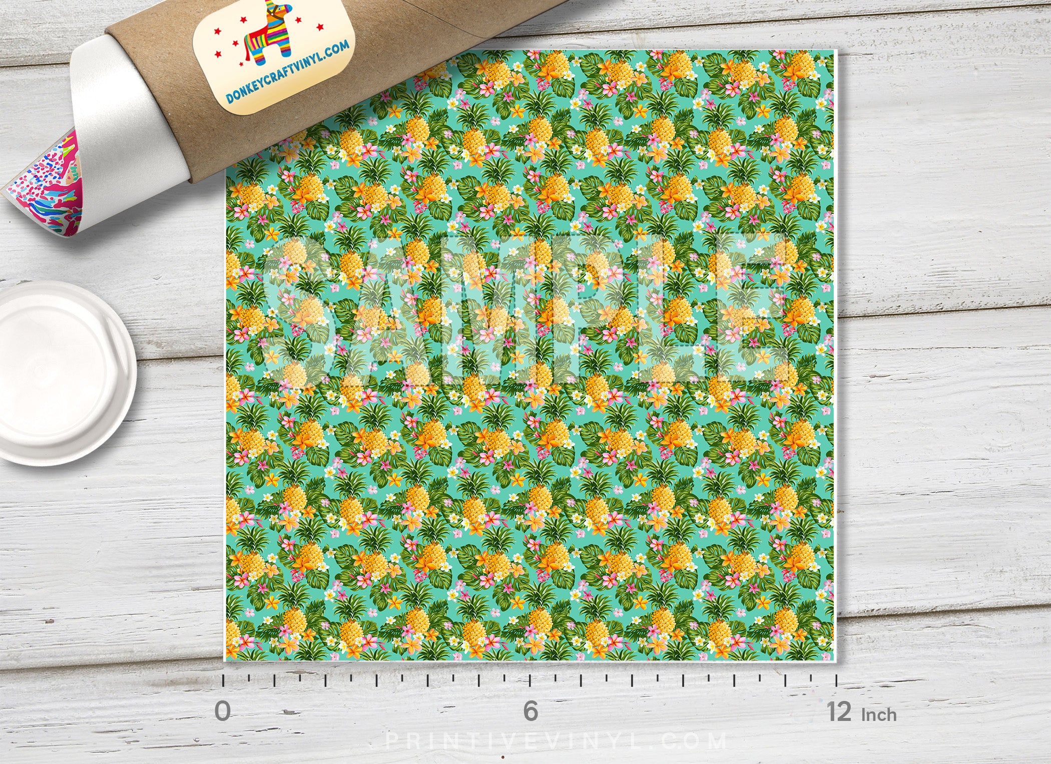 Pineapples and Tropical Flowers Patterned HTV 125