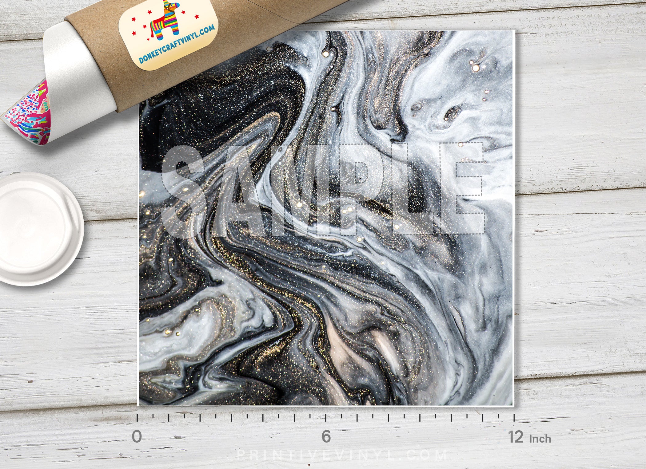 Black and Gold Abstract Marble  Patterned HTV 1044