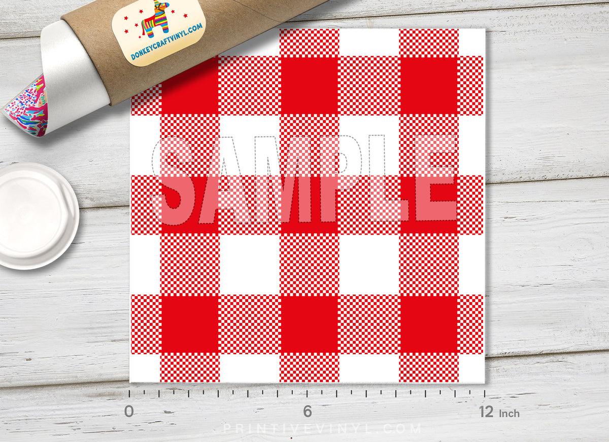 Red Checker Plaid Table cloth Patterned HTV 071