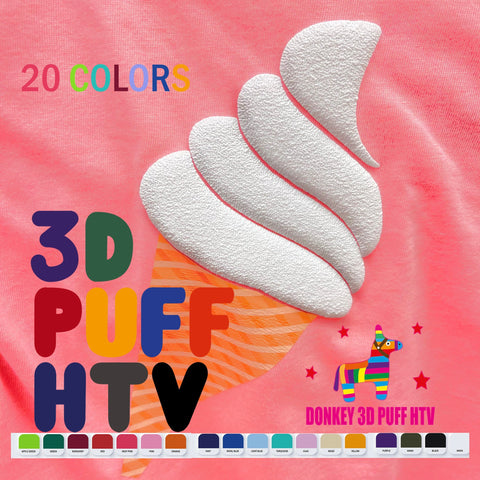 3D Puff Heat Transfer Vinyl SHEETS HTV 20" Donkey Craft Vinyl