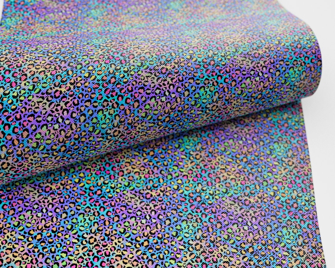 Rainbow Leopard Printed Faux Leather FL-006