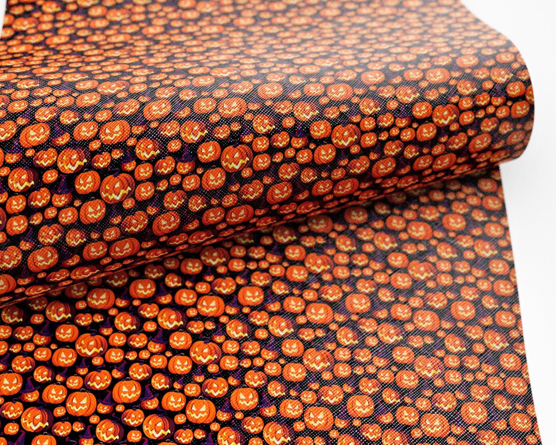 Halloween Pumpkin Printed Faux Leather FL013