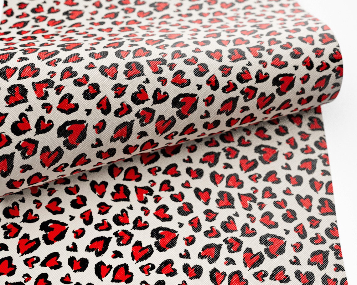 Heart Leopard Printed Faux Leather FL020