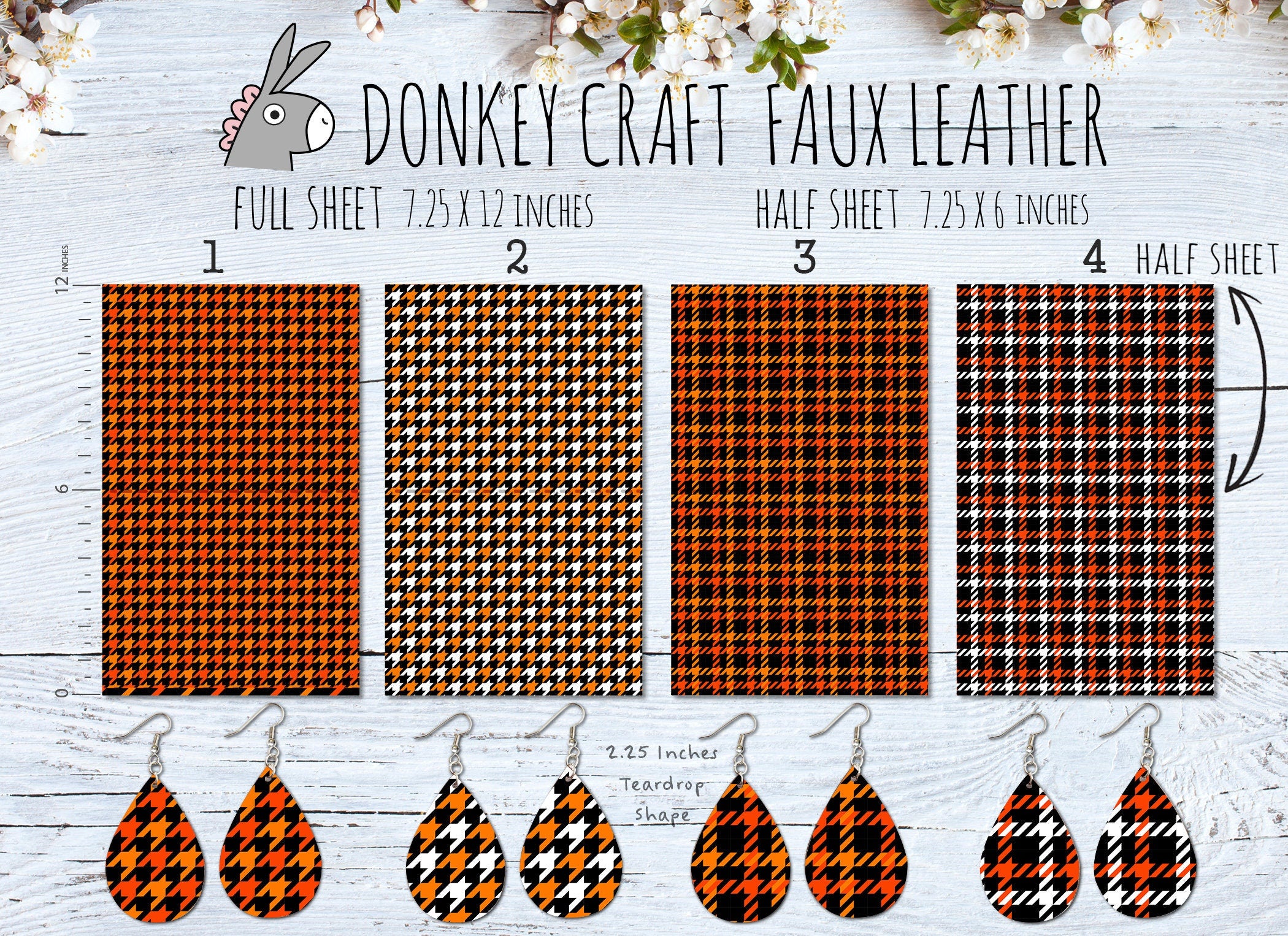 Halloween Houndstooth Plaid Printed Faux Leather FL014